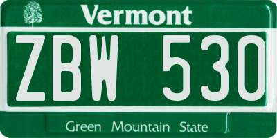 VT license plate ZBW530