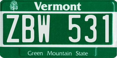VT license plate ZBW531