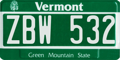 VT license plate ZBW532