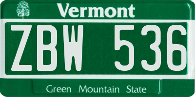 VT license plate ZBW536
