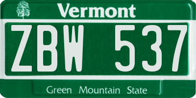 VT license plate ZBW537