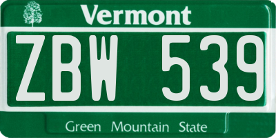 VT license plate ZBW539