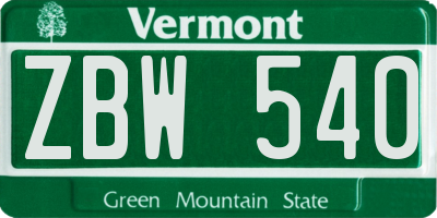 VT license plate ZBW540
