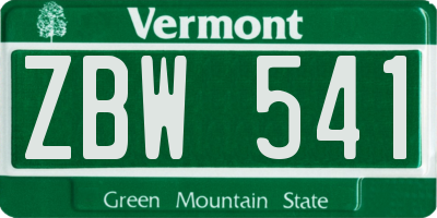 VT license plate ZBW541