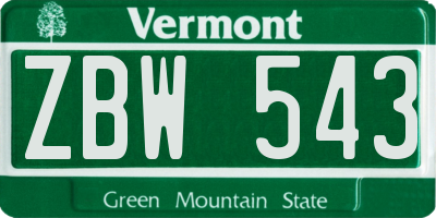 VT license plate ZBW543