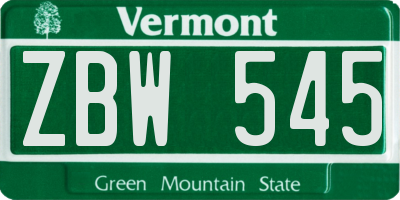VT license plate ZBW545