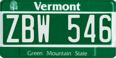 VT license plate ZBW546