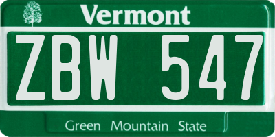 VT license plate ZBW547