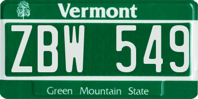 VT license plate ZBW549