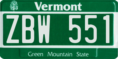 VT license plate ZBW551