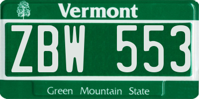 VT license plate ZBW553