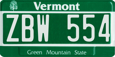 VT license plate ZBW554
