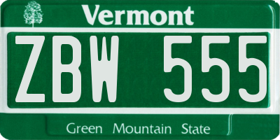 VT license plate ZBW555