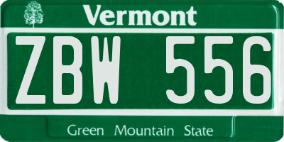 VT license plate ZBW556