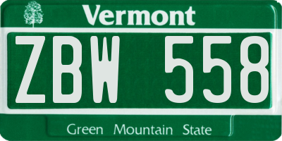 VT license plate ZBW558