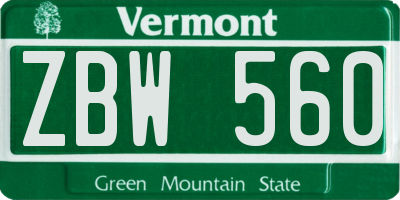 VT license plate ZBW560