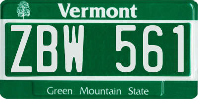 VT license plate ZBW561
