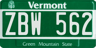VT license plate ZBW562