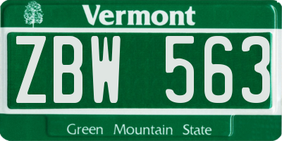 VT license plate ZBW563