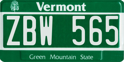 VT license plate ZBW565