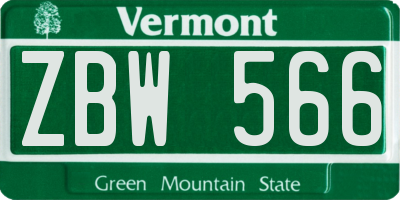 VT license plate ZBW566
