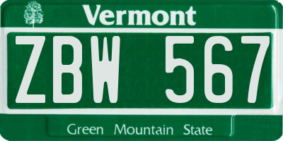 VT license plate ZBW567