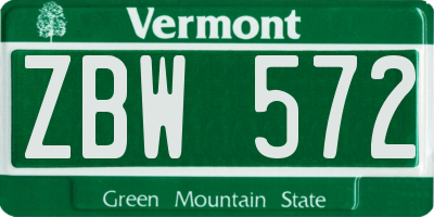 VT license plate ZBW572