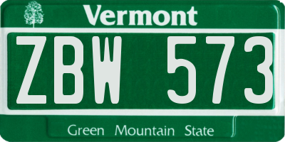 VT license plate ZBW573