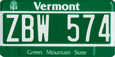 VT license plate ZBW574
