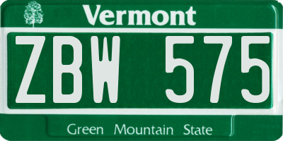 VT license plate ZBW575