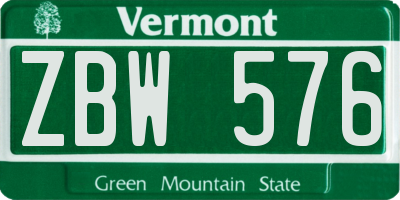 VT license plate ZBW576