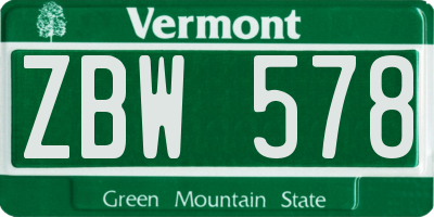 VT license plate ZBW578