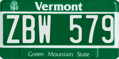 VT license plate ZBW579