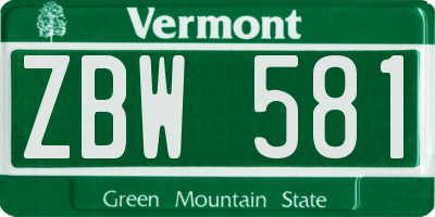 VT license plate ZBW581