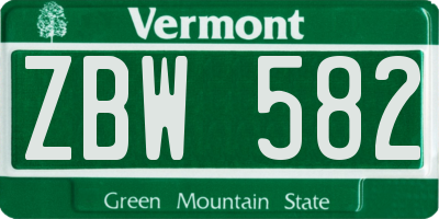 VT license plate ZBW582