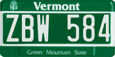 VT license plate ZBW584