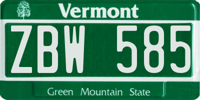 VT license plate ZBW585