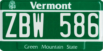 VT license plate ZBW586