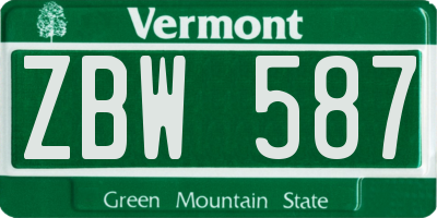 VT license plate ZBW587