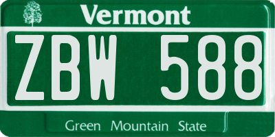 VT license plate ZBW588