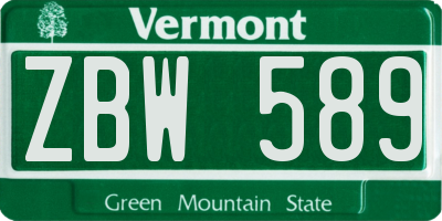 VT license plate ZBW589