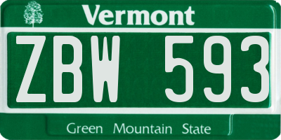 VT license plate ZBW593
