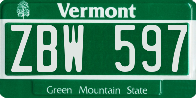 VT license plate ZBW597