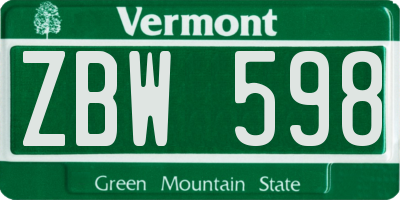 VT license plate ZBW598