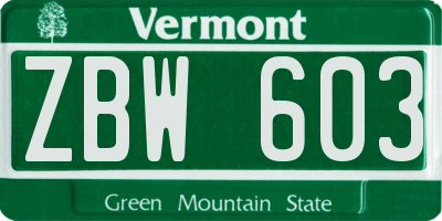 VT license plate ZBW603