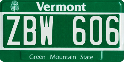 VT license plate ZBW606
