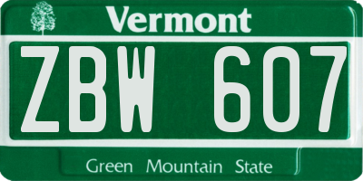 VT license plate ZBW607