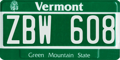 VT license plate ZBW608