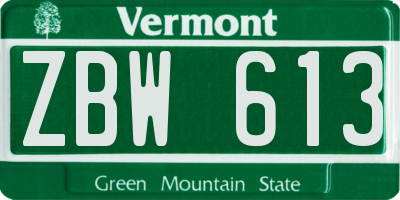 VT license plate ZBW613