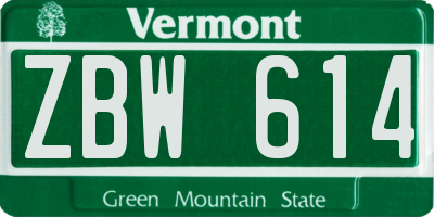 VT license plate ZBW614
